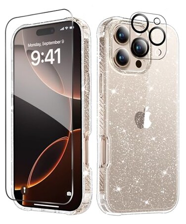 MIODIK Compatible with iPhone 16 Pro Case Clear Glitter with Screen Protector Camera Lens Protector Shockproof Protective Phone Case Women Girl Cover for iPhone 16Pro 63 Sparkle Clear