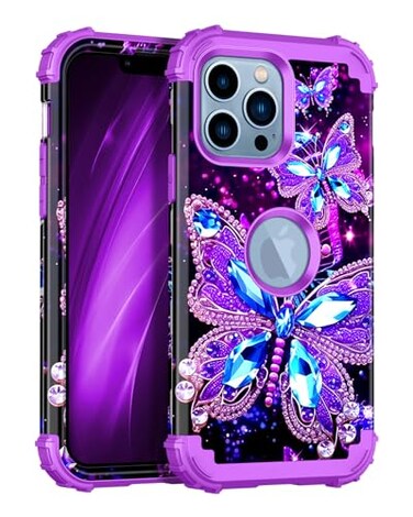 Miqala for iPhone 13 Pro Max CaseGlow in The Dark Three Layer Heavy Duty Shockproof Full Body Protection Hard Plastic BumperSoft Silicone Case for Apple iPhone 13 Pro Max 67 inchDark Butterfly