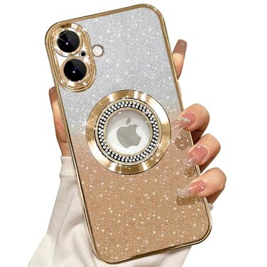 Misscase for iPhone 16 Plus Magnetic Glitter Case Compatible with MagSafeFull Protection Slim Shockproof AntiScratch Case with Camera Lens Protector Logo View DustProof Net for Women Gold