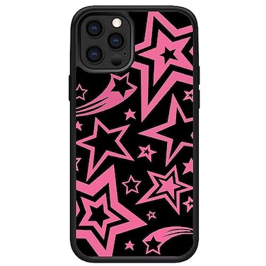 MOKENS Compatible with iPhone 13 Cute Pink Star Black Aesthetic Phone Case Slim Soft Protective Phone Case for Girls Womens