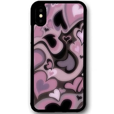 MOKENS Cute Phone Cases Aesthetic Purple Pink Heart Phone Case Protective Compatible with iPhone 12 and 12 Pro