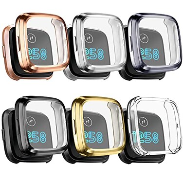 Mugust 6 Pack Screen Protector Compatible with Fitbit Versa 2 Case TPU Plated Full Around Protective Case Cover Black Space Gray Silver Rose Gold Soft Gold Clear