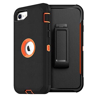 MXX Case Designed for iPhone SE Case 2020 SE 2022 Heavy Duty Protective with Screen Protector 3 Layers Rugged Rubber Protection Cover Rotating 360 Degree Belt Clip SE 3rd2nd Gen OrangeBlack