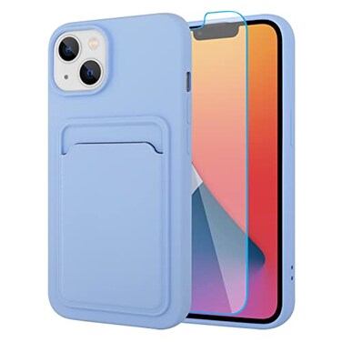 MZELQ Compatible with iPhone 14 Case TPU Card Holder Wallet CoverCamera Protection Screen Protector Soft Card Slot Phone Case Purple