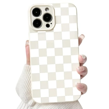 NITITOP Compatible with iPhone 13 Pro Max Case Cute Aesthetic Checkerboard Checkered Pattern for Women Girl Trendy Slim Fit TPU Silicone Shockproof Full Camera Protection Cover White
