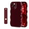 NITITOP Compatible with iPhone 14 Plus Case Cute Simple Wave Design Stylish Wavy Curly Frame with Wrist Adjustable Hand Strap Kickstand Grip Holder Soft Silicone Protective Cover Wine Red