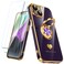 Nonional Compatible for iPhone 14 Case with 2 Pack Screen Protector 360 Rotatable Ring Holder Luxury Hearts Pattern Plating Gold Edge Slim Soft Phone Cover Case for iPhone 14 Purple
