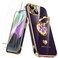 Nonional Compatible for iPhone 14 Case with 2 Pack Screen Protector 360 Rotatable Ring Holder Luxury Hearts Pattern Plating Gold Edge Slim Soft Phone Cover Case for iPhone 14 Purple