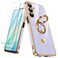 Nonional for Samsung Galaxy A16 5G Case with 2 Pack Screen Protector 360 Rotatable Ring Holder Luxury Hearts Pattern Plating Gold Edge Slim Soft Phone Cover Case for Galaxy A16 Lavender
