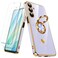 Nonional for Samsung Galaxy A16 5G Case with 2 Pack Screen Protector 360 Rotatable Ring Holder Luxury Hearts Pattern Plating Gold Edge Slim Soft Phone Cover Case for Galaxy A16 Lavender