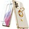 Nonional for Samsung Galaxy A53 5G Case with 2 Pack Screen Protector 360 Rotatable Ring Holder Luxury Hearts Pattern Plating Gold Edge Slim Soft Phone Cover Case for Galaxy A53 White