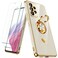 Nonional for Samsung Galaxy A53 5G Case with 2 Pack Screen Protector 360 Rotatable Ring Holder Luxury Hearts Pattern Plating Gold Edge Slim Soft Phone Cover Case for Galaxy A53 White