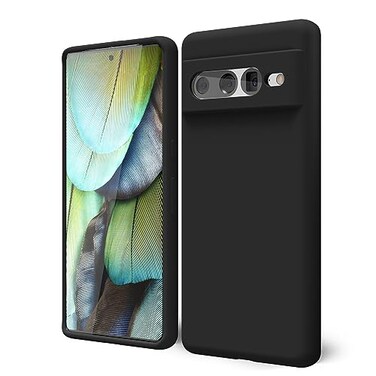 oakxco for Google Pixel 7 Pro Phone Case Liquid Silicone Cute Thin Slim Soft Rubber TPU Plain Smooth Gel Cover for Women Girl Aesthetic Design Matte Solid Protective Shockproof Bumper Grip Black