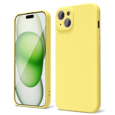 oakxco for iPhone 15 Plus Phone Case Liquid Silicone Cute Thin Slim Grip Soft Rubber Gel for Women Men Smooth Matte TPU Plain Solid Color Girly Simple Case with Camera Cover Protection Yellow