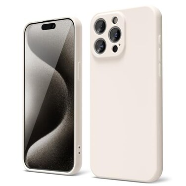 oakxco for iPhone 15 Pro Max Phone Case Liquid Silicone Cute Thin Slim Soft Rubber Gel for Women Men Smooth Matte TPU Plain Solid Color Girly Simple Case with Camera Cover Protection Beige Stone