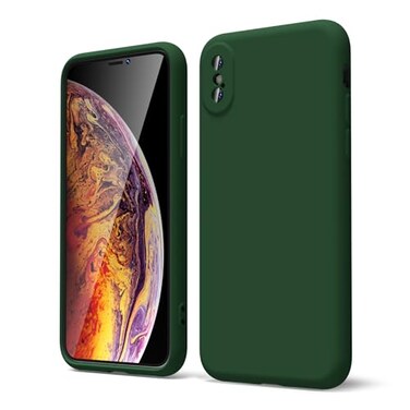 oakxco for iPhone X Case iPhone Xs iPhone 10 Phone Case Liquid Silicone Thin Slim Soft Rubber Gel TPU Plain Simple Cover for Women Girl Cute Matte Solid Color Dark Green