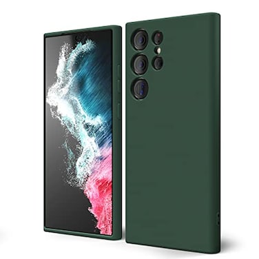 oakxco Oakxco for Samsung Galaxy S22 Ultra Phone Case Liquid Silicone Cute Thin Slim Soft Rubber TPU Plain Smooth Gel Cover for Women Girl Aesthetic Design Matte Solid Protective Shockproof Forest Gre