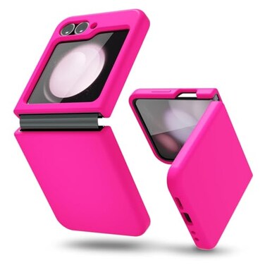 oakxco for Samsung Galaxy Z Flip 6 Phone Case Liquid Silicone Neon Bright Solid Color Thin Slim Soft Rubber Gel Matte TPU Plain Simple Cover for Women Girl Cute Hot Pink Fuchsia