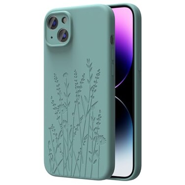 OAOA Magnetic Engraved Case Compatible with iPhone 14 Case Compatible with Magsafe Camera AllRound Protection Slim Liquid Silicone Phone Case for Women Girls Midnight Green Flower