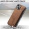 Omio Designed for iPhone 15 Leather Case with Stand Strap Wrist Strap Leather Back Cover Hard PC Shockproof Finger Grip Case for Men Women Girls Brown