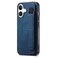 Omio Designed for iPhone 16 Plus Leather Case with Stand Strap Wrist Strap Leather Back Cover Hard PC Shockproof Finger Grip Case for Men Women Girls Blue