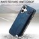 Omio Designed for iPhone 16 Plus Leather Case with Stand Strap Wrist Strap Leather Back Cover Hard PC Shockproof Finger Grip Case for Men Women Girls Blue
