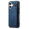 Omio Designed for iPhone 16 Plus Leather Case with Stand Strap Wrist Strap Leather Back Cover Hard PC Shockproof Finger Grip Case for Men Women Girls Blue