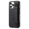 Omio Designed for iPhone 16 Pro Max Leather Case with Stand Strap Wrist Strap Leather Back Cover Hard PC Shockproof Finger Grip Case for Men Women Girls Black