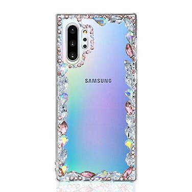 Omio for Galaxy Note 10 Plus 3D Glitter Bling Diamond Case Handmade Sparkle Shiny Crystal Rhinestone Stone Bumper Clear Protective Cover for Women Girls Luxury Shockproof Case for Galaxy Note 10 Plus