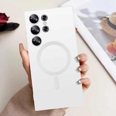 Omio Magnetic Silicone Case for Galaxy S24 Ultra Compatible with MagSafe Matte Soft TPU Silicone AllInclusive Camera Lens Film Shockproof Cover for Women Men White