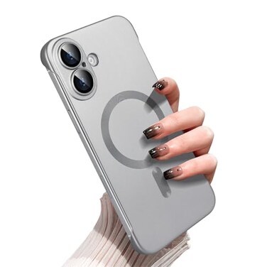 Omio Magnetic Slim Case for iPhone 16 Compatible with MagSafe Matte PC UltraThin Bumper Frameless Borderless Minimalist Design with Camera Lens Protector for Men Women Natural Titanium