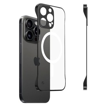 Omio Magnetic Slim Case for iPhone 16 Pro Compatible with MagSafe Clear Matte UltraThin Bumper Frameless Borderless Design with Finger Loop Full Camera Protector for Women Men Black Titanium