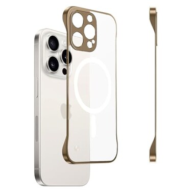 Omio Magnetic Slim Case for iPhone 16 Pro Compatible with MagSafe Clear Matte UltraThin Bumper Frameless Borderless Design with Finger Loop Full Camera Protector for Women Men Desert Titanium
