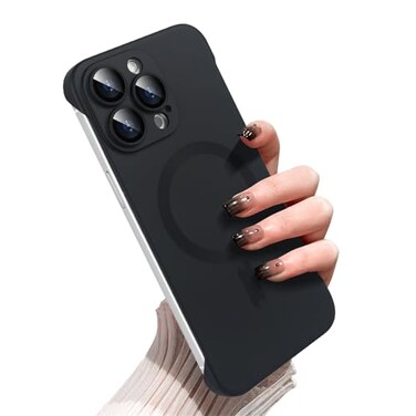 Omio Magnetic Slim Case for iPhone 16 Pro Max Compatible with MagSafe Matte PC UltraThin Bumper Frameless Borderless Minimalist Design with Camera Lens Protector for Men Women Black Titanium