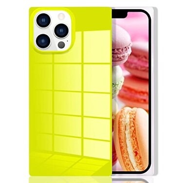 Omorro Compatible with iPhone 14 Pro Case Neon Rectangle for Women Bright Fluorescence Luxury Designer Flexible Soft Slim Rubber Bumper Edge Protective Girly Phone Case Green