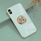 Omorro for iPhone XXs Case for Women Ring Holder 360 TPU Rotation Kickstand Rings Cases with Stand Glitter Plating Rose Gold Edge Work with Magnetic Mount Slim Sleek Luxury Case Girly Teal