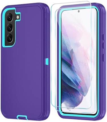 ONOLA Phone Case for Samsung Galaxy S21 Case with HD Screen Protector Heavy Duty Shockproof Dropproof 3Layer Cover Phone Case for Galaxy S21 62PurpleSkyblue
