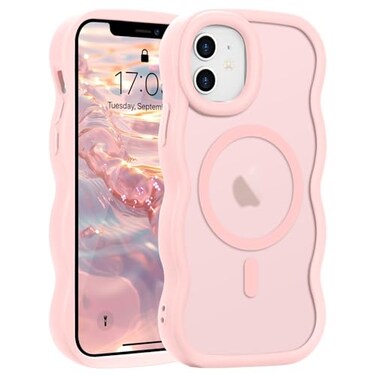 Pepmune for iPhone 1212 Pro Case Curly Wavy Frame Translucent Matte Clear Hard Back Cover for Women Men Compatible with Magsafe Shockproof Stylish TPU Bumper Phone Case for iPhone 12 Pro12 Pink