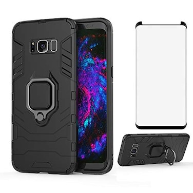 FDCWTSH Phone Case for Samsung Galaxy S8 Plus with Tempered Glass Screen Protector Cover and Magnetic Ring Holder Kickstand Slim Hard Cell Accessories Glaxay S8plus S 8 8plus 8S Edge S8 SMG955U Cases