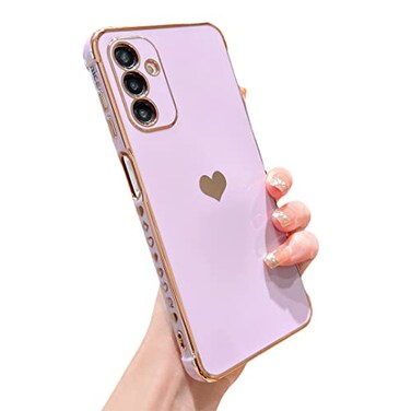phylla Compatible with Samsung Galaxy A14 5g 66 Phone Case Luxury Plating Cute Love Heart Cover Camera Protection Soft Silicone Shockproof Bumper with Side Elegant Love Pattern Purple
