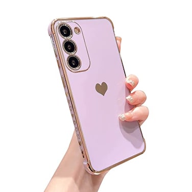phylla Design for Samsung Galaxy S23 Plus 5g 66 Phone CaseLuxuxry Plating Edge Cute Love Heart Cover for Women Camera Protector Soft Silicone Shockproof Bumper for Galaxy S23 Case Purple