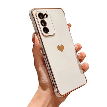 phylla Samsung Galaxy S20 FE 5g Phone CaseLuxury Gold Plating Cute Love Heart Side Small Pattern Phone Case for WomenCamera Protection Soft Silicone Shockproof Bumper Cover White
