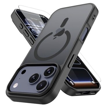 PinLiSheng Magnetic for iPhone 17 Pro Case with 1 Screen Protector MilGrade Drop Protection Compatible with Magsafe Shockproof Slim Translucent Matte Protective Phone Case Black