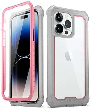 Poetic Guardian Case Compatible with iPhone 14 Pro 61 Inch 20 FT MilGrade Drop Tested FullBody Hybrid Shockproof Protective Rugged Clear Cover Case with Builtin Screen Protector PinkClear