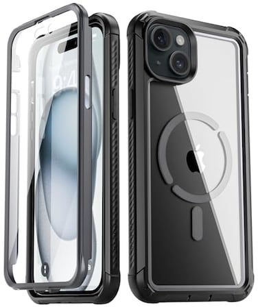 Poetic Guardian MagPro Case for iPhone 15 Plus 67 InchCompatible with MagSafe20 FT MilGrade Drop Tested FullBody Shockproof Rugged Clear Cover with Builtin Screen Protector BlackClear