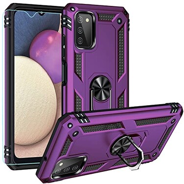 PUSHIMEI Galaxy A03S Case Military Grade 16ft Drop Tested with HD Screen Protector Magnetic Ring Holder Kickstand Purple