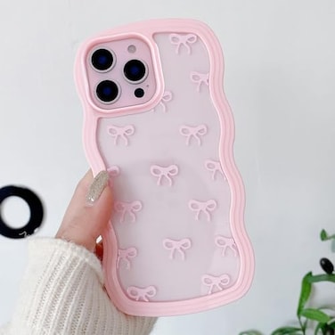 QLTYPRI Bow Case for iPhone 11 Pro Max Clear Cute Ribbon Bow Phone Case Curly Wavy Aesthetic Phone Case Slim Soft Transparent Shockproof Protective Cover for Women Girls Pink