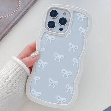 QLTYPRI Bow Case for iPhone 13 Pro Clear Cute Ribbon Bow Phone Case Curly Wavy Aesthetic Phone Case Slim Soft Transparent Shockproof Protective Cover for Women Girls White