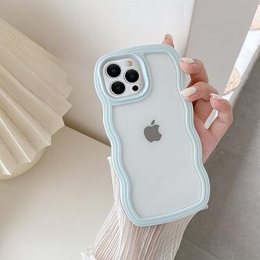 QLTYPRI Compatible with iPhone 12 Pro Max Case Cute Curly Wave Frame Clear Case for Girls Women Transparent Soft Silicone TPU Bumper Shockproof Protective Phone Cover Baby Blue