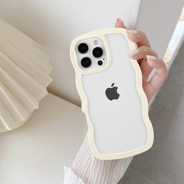 QLTYPRI Compatible with iPhone 16 Pro Case Cute Curly Wave Frame Clear Case for Girls Women Transparent Soft Silicone TPU Bumper Shockproof Protective Phone Cover for iPhone 16 Pro Yellow